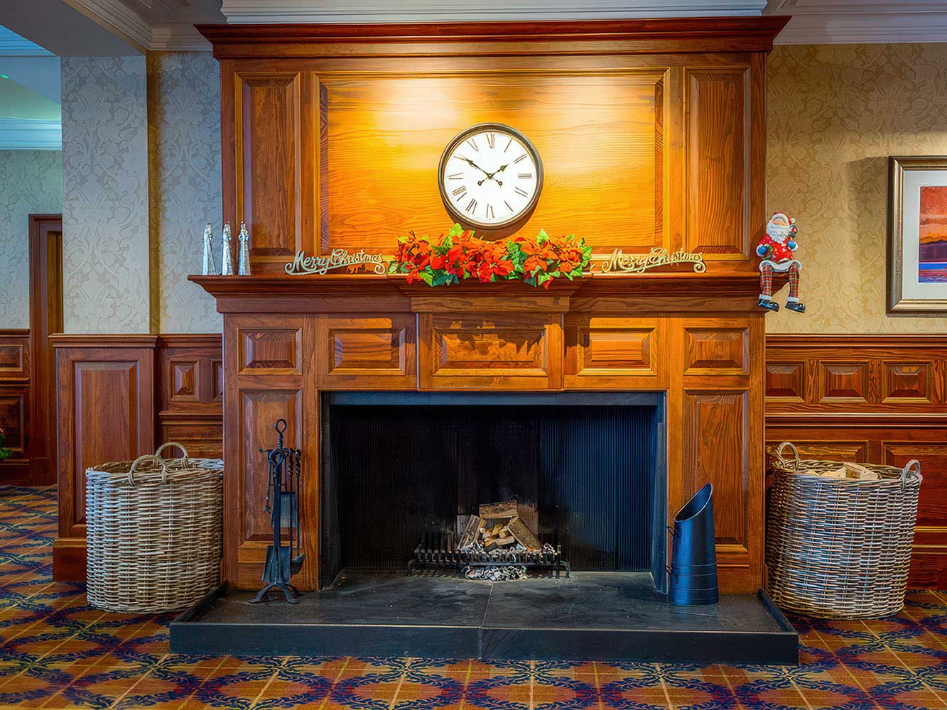 Ardgartan Hotel fireplace decorated for Christmas