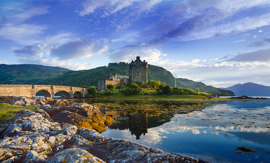 Eilean Donan Castle in Scotland during spring