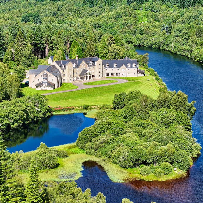 An ariel view of the Loch Tummel Hotel