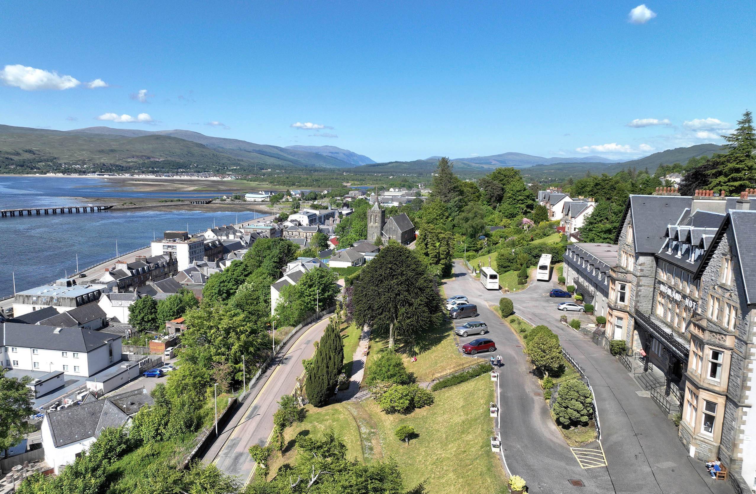 Aerial view of the Highland Hotel in Fort William