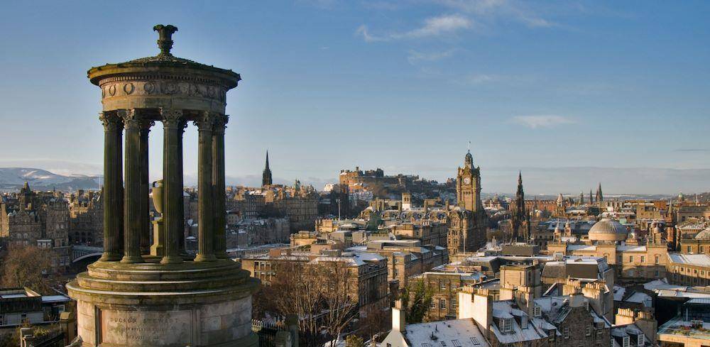 Winter coach tours to Edinburgh with a visit to the Dugald Stewart Monument.